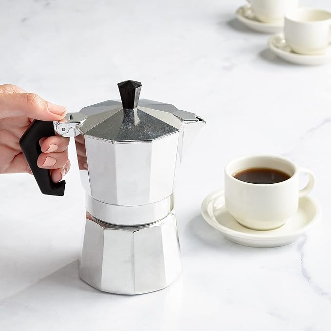 Primula Classic Stovetop Espresso and Coffee Maker, Moka Pot for Italian and Cuban Café Brewing, Greca Coffee Maker, Cafeteras, 3 Espresso Cups, Silver - Image 7