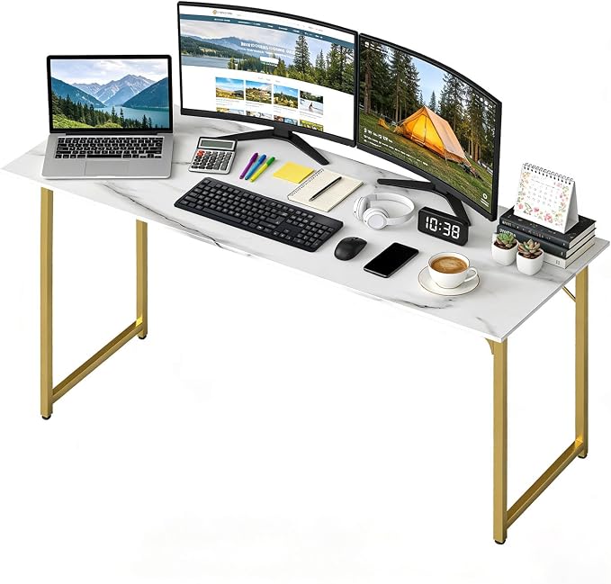 BestOffice Computer Desk,Home Office Desk, Modern Simple Style for Home Office Study Writing (Gold, 63 Inch) by BestOffice