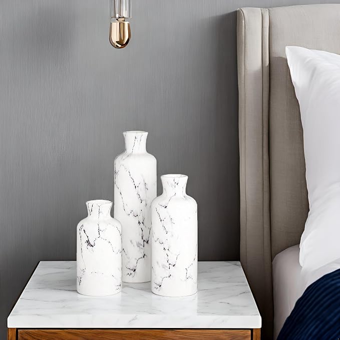 Creative Scents White Marble Look Vases Home Decor - Vase Set of 3 - Perfect for Holding Pampas Grass, Dried/Fresh Flowers, Vases for Your Kitchen, Bedroom, Office, Living/Dining Room, or Shelf Decor - Image 9