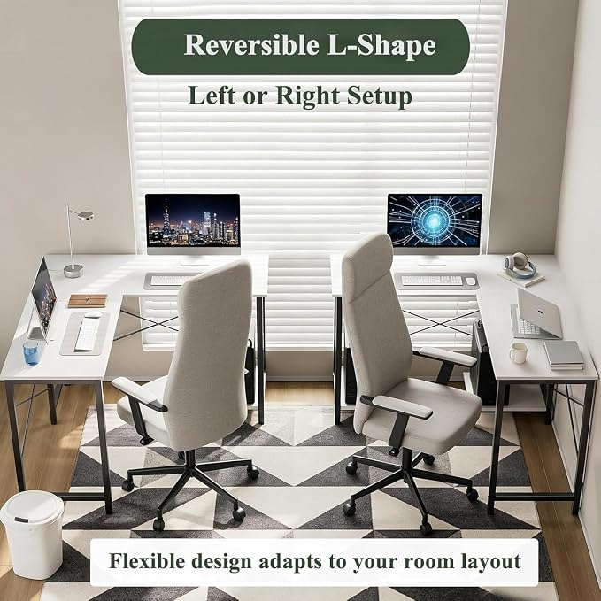 L Shaped Desk Computer Desk, 50inch White Gaming Desk with CPU Stand | Reversible Corner Desk, Sturdy Metal Frame, Student Study Writing Table for Home Office - Image 6