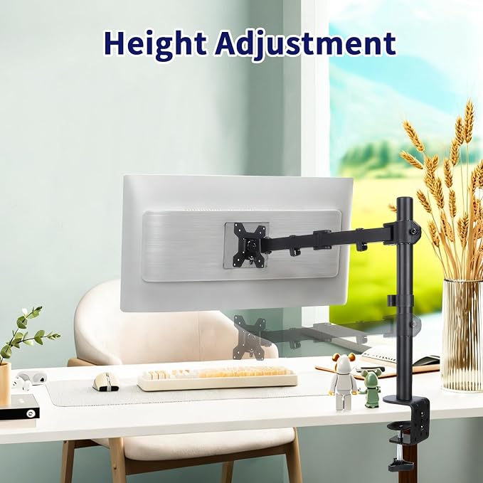 Single Monitor Arm Mount for 13-32 Inch Screen Up to 22lbs | Ultrawide Screens Up to 38 Inch Fully Adjustable Stand with C-Clamp/Grommet Base Tilt Rotation Max VESA 100x100 - Image 4