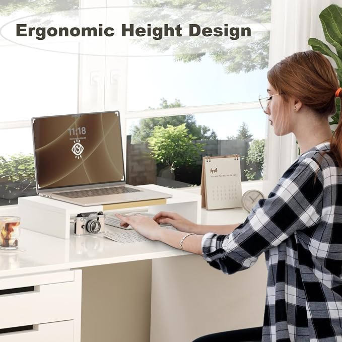 TEAMIX 20 Inch Monitor Stand Riser, Wooden Desktop Riser for TV/PC/Laptop/Printer, Cozy Monitor Riser with Storage, Laptop Shelf for Home Office - Image 7