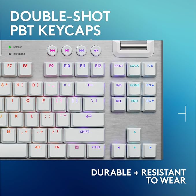 Logitech G915 X Lightspeed TKL Wireless Gaming Keyboard (Tactile) - White | Low Profile, Mechanical Switches, Double-Shot PBT Keycaps, RGB lighting, Aluminum finish, PC/Mac Compatible - Image 7