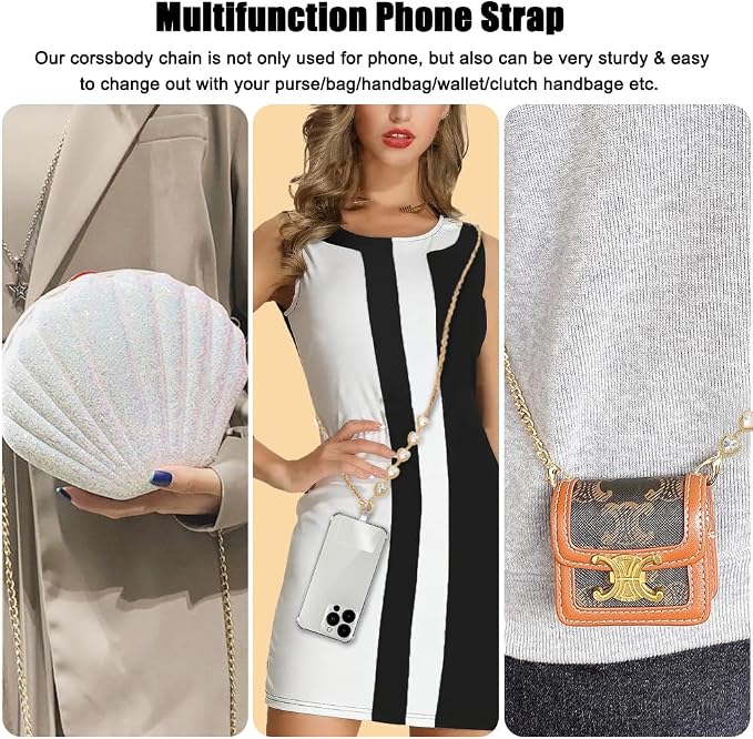 Phone Crossbody Chain Cell Phone Lanyard,Universal Leather+Metal Shouder Strap with Phone Tether Patches (E) - Image 6