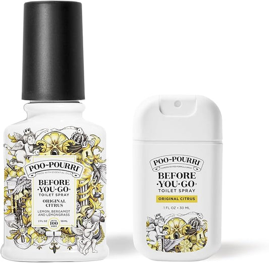 Poo-Pourri Before-you-Go Toilet Spray Bundle, Original Citrus 2 Fl Oz and Original Citrus 1 Fl Oz Pocket Travel Size - Lemon, Bergamot and Lemongrass by Unknown