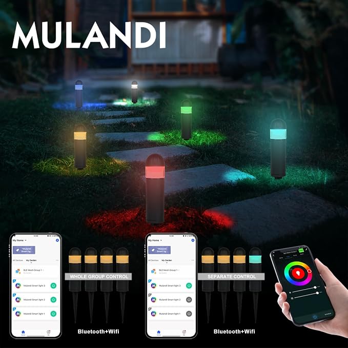 Smart RGB LED Pathway Lights 12V, 2-Pack WiFi & BLE Outdoor Lighting, Die-Cast Aluminum & Glass, IP65 Water-Resistant for Yard Parties/Garden/Driveway - Image 2