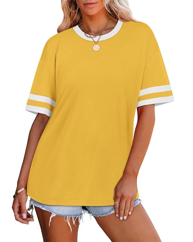 WIHOLL Womens T Shirts Loose Fit Short Sleeve Tees Crew Neck Color Block Summer Tops 2026 Fashion - Image 3
