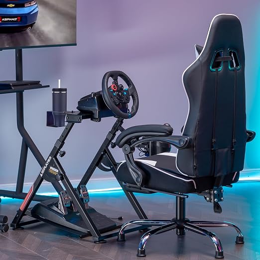 GTPLAYER Sim Racing Wheel Stand Simulator Cockpit Wheel Stand fit for Logitech G25 G27 G29 G920 G923 Thrustmaster T330TS Gaming Stand Wheel Pedals NOT Included, Deep Black With Cup Holder - Image 7