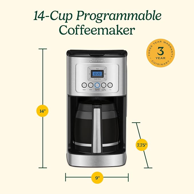 Cuisinart Coffee Maker, Programmable, Stainless Steel, 14-Cup Glass Carafe | PerfecTemp coffee machine with 1-4 cup settings, strength control, auto-off & a reusable gold tone filter, DCC-3200 - Image 6
