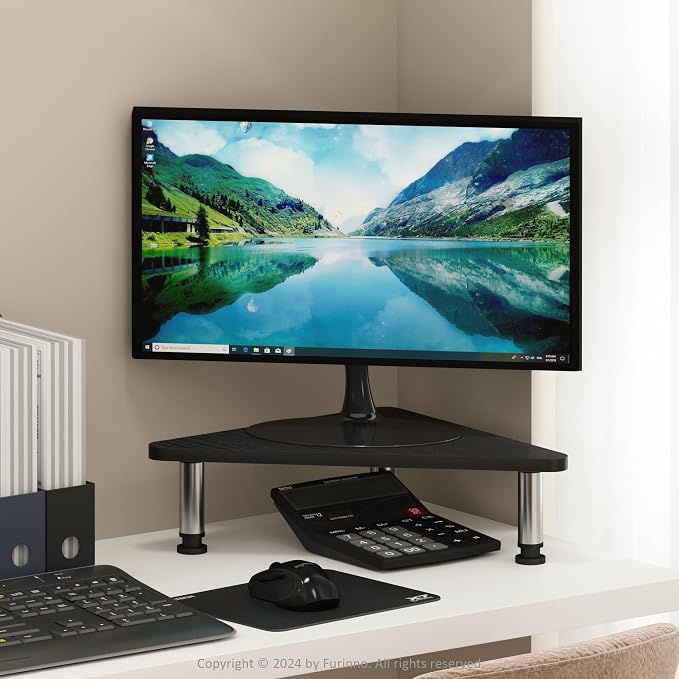 Furinno Turn-N-Tube Corner Monitor Riser Stand with Stainless Steel Tubes, Americano - Image 2