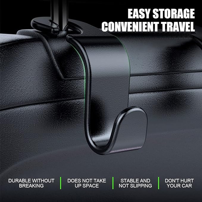 Car Back Seat Headrest Hooks, 4 Pack Black Stylish Back Seat Hanger for Car Handbag Clothes Coats Grocery Bags, Car Interior Accessories (Black2) - Image 5