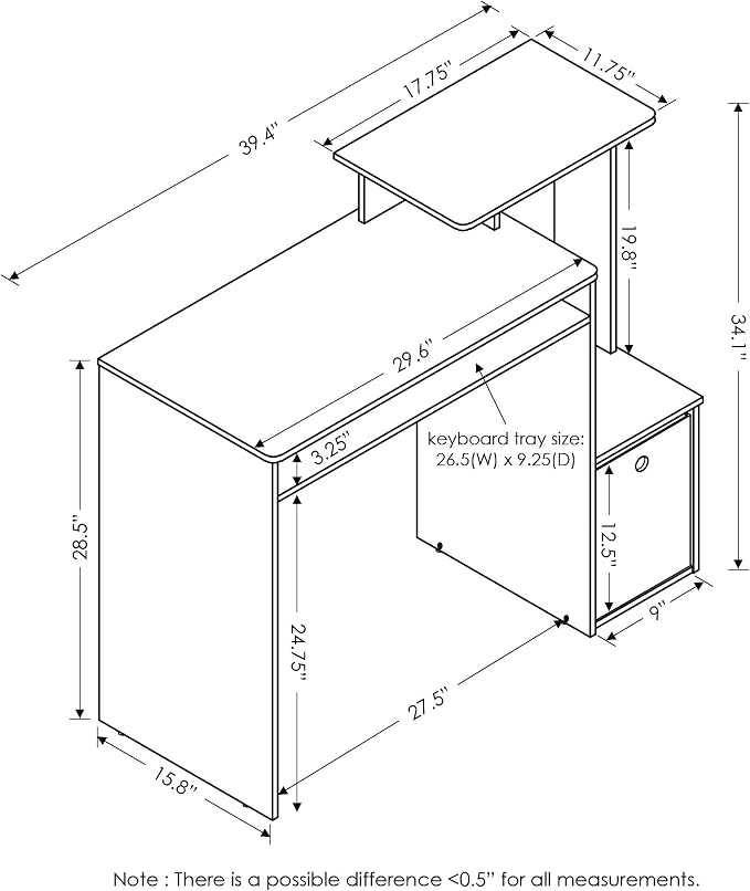 Furinno ECON Desk, 40-in Gaming Desk with Keyboard Tray, Computer Desk, Office Desk with Side Shelves and Storage Bin for Home Office, Study Room, Dorm, Light Oak - Image 2