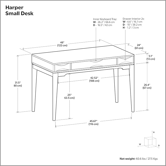 SIMPLIHOME Harper Small Desk - 48 Inch Wide Solid Wood Writing Desk in Dark Brown Chestnut, Mid-Century Modern Home Office Computer Table for Study with 2 Drawers and Flip-Down Keyboard Tray - Image 2