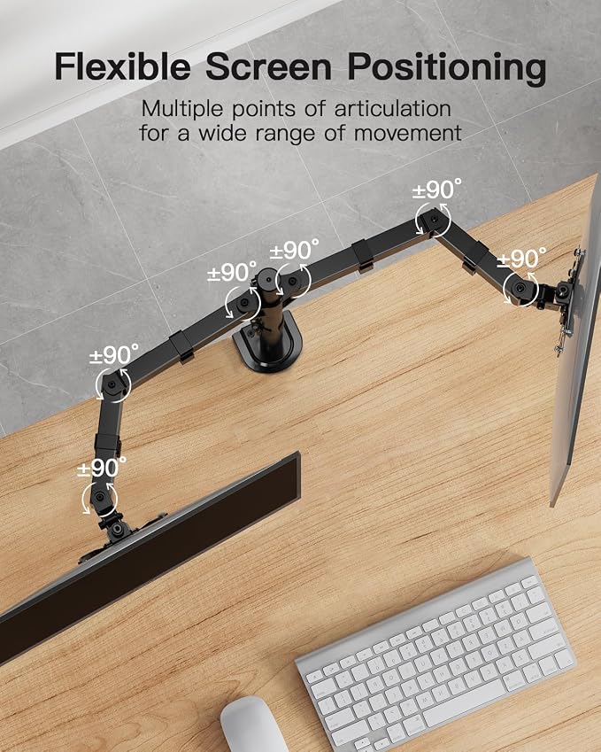 HUANUO Dual Monitor Mount for 2 Monitors up to 32 inches, Heavy Duty Dual Monitor Stand Holds up to17.6lbs, Dual Monitor Arm with Height Adjustable Tilt Swive Rotate, VESA Hole 75mm or 100mm - Image 4