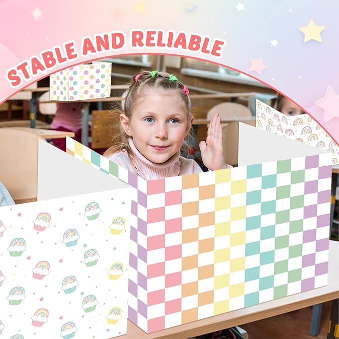30 Pack Desk Dividers for Students Rainbow Pastel Privacy Folder for Students Waterproof Study Carrel Dividers Testing Divider Privacy Classroom Shield Folder Boards for Classroom Teacher Supplies - Image 5