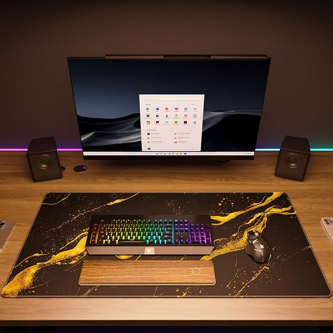 KTRIO Large Gaming Mouse Pad, Desk Mat, 31.5 x 15.7 in Black Gold, XXL | Smooth Micro-Weave Surface, Artistic Pattern Design, Non-Slip Rubber Base, Durable Stitched Edges, Office & Home Use - Image 6