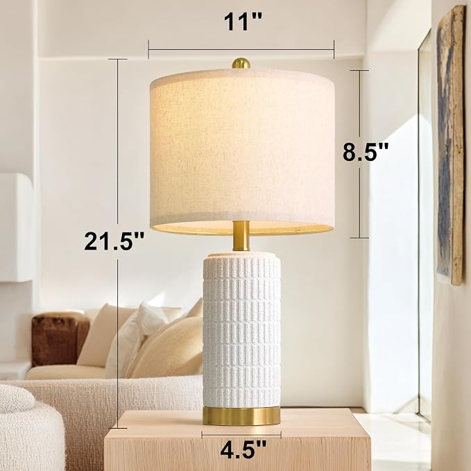 PoKat 21.5'' Stone-Like Bedside Table Lamps Set of 2 for Bedroom with 2 USB A+C, Modern Lamps for Living Room, Ceramic Nightstand Desk Lamps with Charging Ports Office Dorm Sideboard (Frosted White) - Image 7