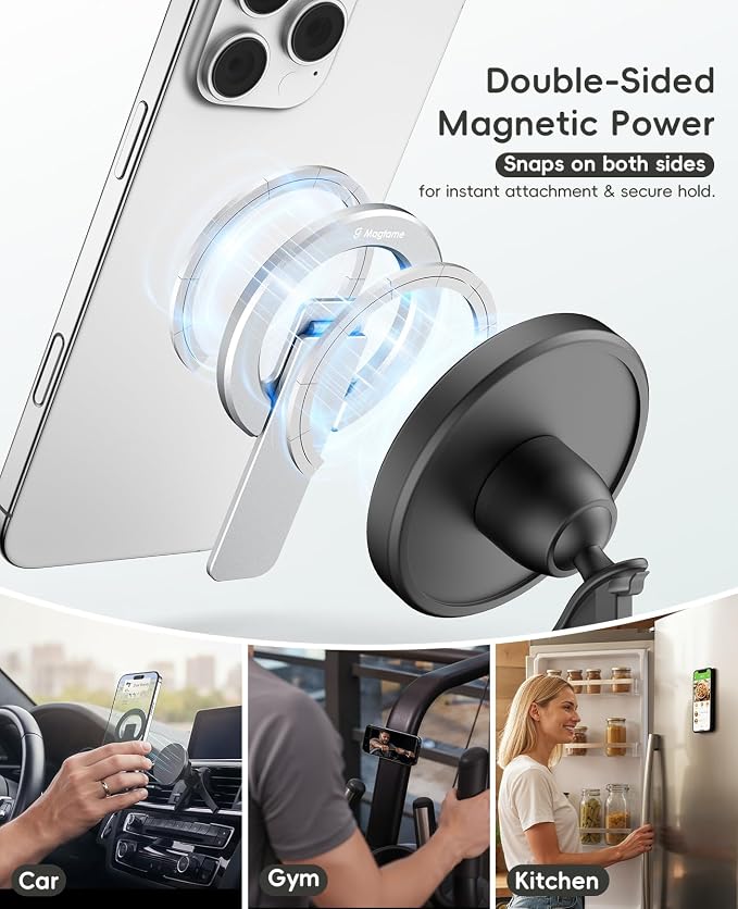 Double-Sided Magnetic Phone Stand Grip, Strong Magnetic Kickstand Desk Holder for Mag&Safe and Smartphone, Foldable Adjustable Design, Silver - Image 2