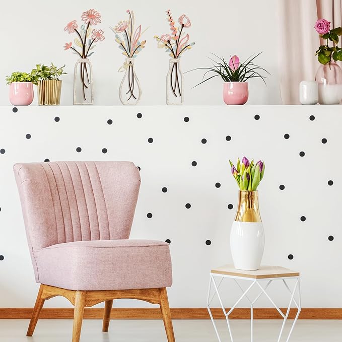 Pigort 3 Pieces Metal Flowers Wall Arts - Rustic Farmhouse Style Décor Metal Wall Art Black Minimalist Flower Natural Themed Wall Decors for Home Bedroom Dining Room Housewarming (Pink Beige) - Image 7