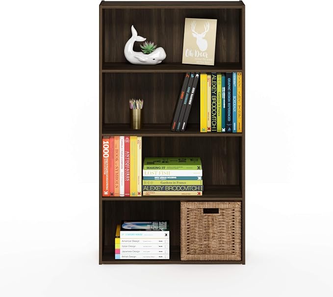 Furinno PASIR Book Shelf, 4-Tier Bookshelf, Bookcase with Open Shelf, 9.4 x 23.6 x 41.7, for Living Room, Bedroom, Home Office, Columbia Walnut - Image 5