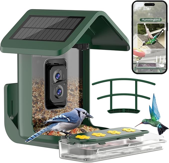 Bird Feeder with Camera Solar Powered: Smart Hummingbird Feeder for Backyard Tree - 2K Live AI Identify Auto Capture Bird Video - WiFi Bird Watching Feeders Gift for Mom Dad by Onlyfly