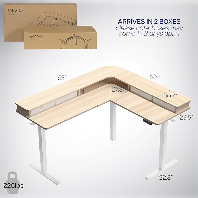 VIVO Light Wood 63 x 55 in Corner Standing Desk, DESK-E3CVC | Electric, 2-Tier, L-Shaped, Sit Stand, Height Adjustable, Memory, Light Wood Top, Black Frame, Light Gray Drawers - Image 6