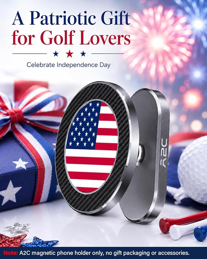 A2C American Flag Alloy Magnetic Golf Cart Phone Holder Golf Accessories | 4th of July Golf Cart Decorations fits EZGO Club Car Yamaha, 250 Anniversary USA Patriotic Golf Gifts for Men Women Essential - Image 6