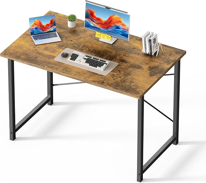 OLIXIS 44 Inch Computer Office Desk for Small Spaces, Writing Gaming Work Desk Modern Study Table with Metal Frame Home Bedroom, Rustic Brown | Computer Writing Workstation, Strong Metal Frame, Small Spaces Home Bedroom Dorm, Rustic Brown by OLIXIS