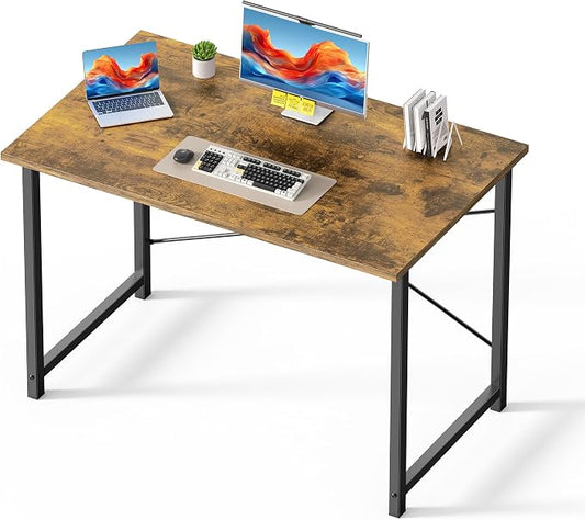 OLIXIS 44 Inch Computer Office Desk for Small Spaces, Writing Gaming Work Desk Modern Study Table with Metal Frame Home Bedroom, Rustic Brown | Computer Writing Workstation, Strong Metal Frame, Small Spaces Home Bedroom Dorm, Rustic Brown by OLIXIS