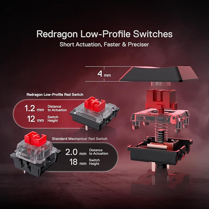 Redragon K618 PRO Wireless Ultra-Thin Gaming Keyboard, Macro & Media Scroll | 0-Delay Tri-Mode, 5 On-Board Keybinding G Buttons for MMO MOBA Games, Dedicated Media Control, Easy-Switch Win/Mac Compatible - Image 6