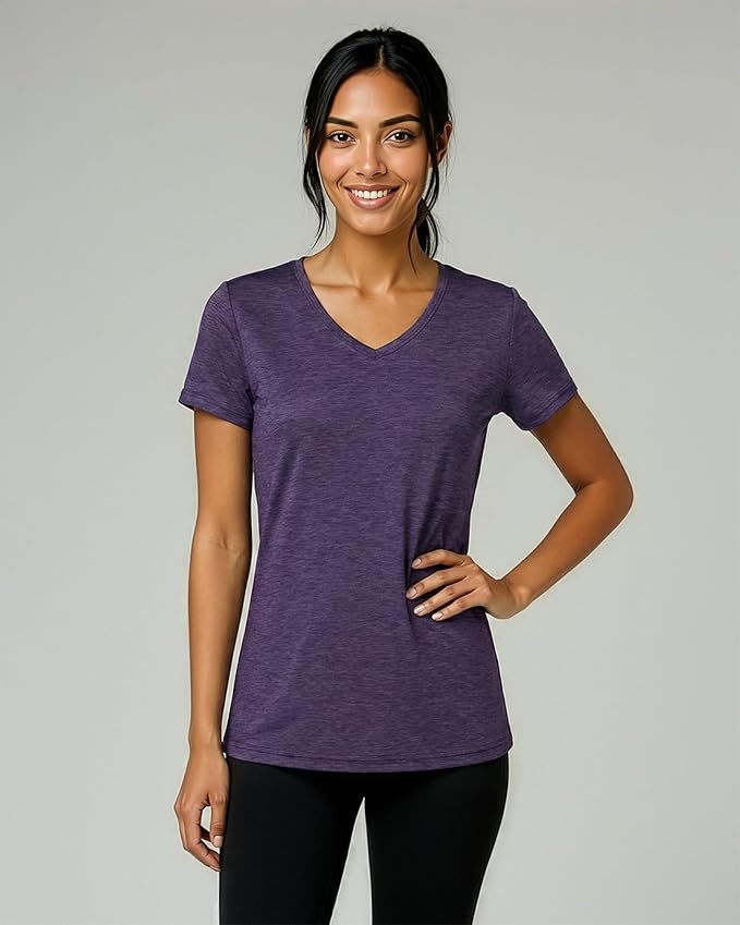5 Pack Women's Dry Fit V Neck Workout Tops T Shirts Athletic Gym Yoga Tees | Available In Plus Size, Cooling Moisture-Wicking, Short Sleeve, Quick-Dry, Fitness, Stretch, Exercise, Running, Hiking - Image 2