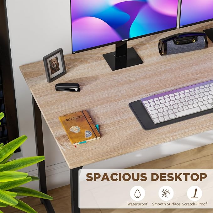PayLessHere | 47 Inch Computer Desk | Nature | Sturdy Office Desk | Metal Frame, Adjustable Feet | Water-Resistant, Scratchproof Surface | Writing Table for Home Office or Study | Pack of 1 - Image 5