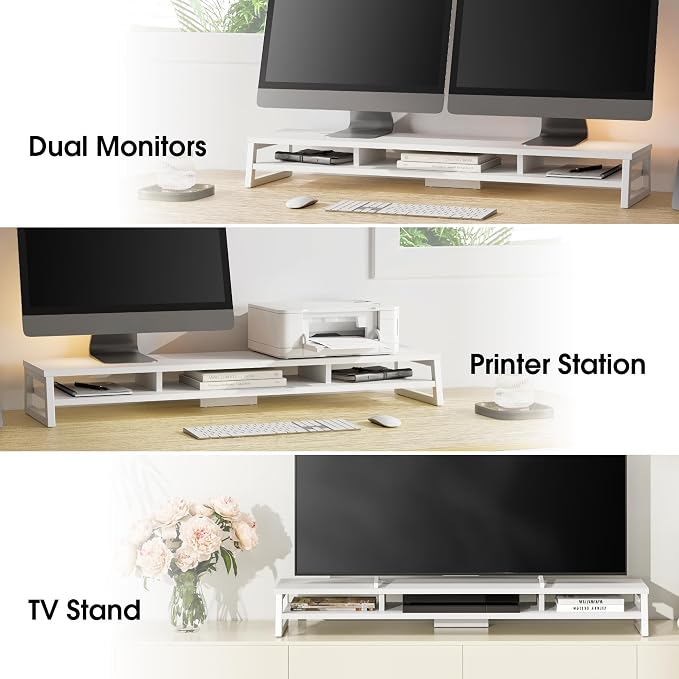 Fenge Dual Monitor Stand for Desk, 42.5in Large Monitor Riser for 2 Monitors, 2 Tier Computer Office Desk Top Shelf, Desktop Storage Stand for Laptop, PC, Computer, Printer - Image 7
