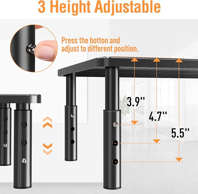 ELIVED 2 Pack Monitor Stand Riser - 3 Height Adjustable Monitor Stand | for Laptop, PC, Printer, Mesh Metal Monitor Riser for Desktop Organizer - Image 3