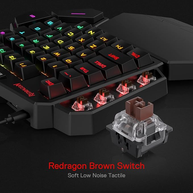Redragon K585 Wired One-Handed RGB Gaming Keypad, Tactical 42-Key Layout | On Board 28 Combo Slots 4 Profiles Keyboard, USB Pass-Through Port, 16.8M Colors, Swap-Ready Socket, Detachable Wrist Rest - Image 2