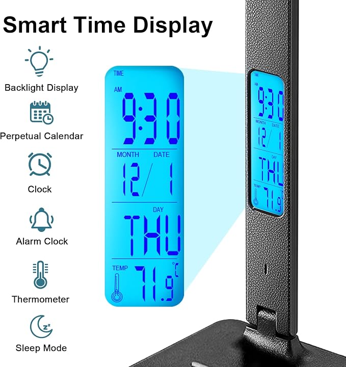LAOPAO Desk Lamp with Wireless Charger: USB Charging Port, Table Lamp with Clock, Desk Lamps for Home Office College Dorm Room Essentials - Image 3
