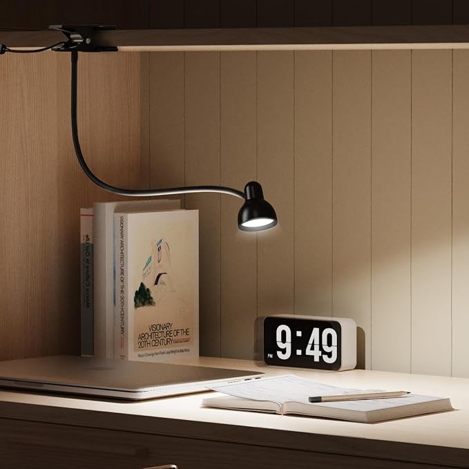 LiFMIRA Clip-on Reading Light - 3 Color Modes, 10 Dimmable Brightness,Black | Eye Care Clamp Desk Lamp with Flexible Gooseneck for Reading in Bed, Desk, Headboard, Computer - Image 9