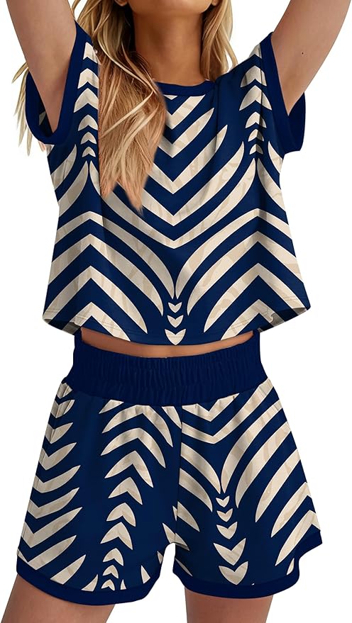 WIHOLL Two Piece Sets for Women Summer Lounge Short Sets Cap Sleeve Crew Neck Sweatsuit with Pocket XS-2XL - Image 4