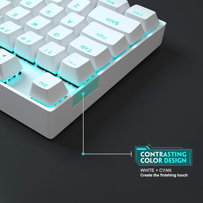 MageGee Mechanical Gaming Keyboard with Blue Switch, Compact 87 Keys Wired Computer Keyboard for Windows Laptop PC Gamer, LED Ice Blue Backlit, White - Image 4