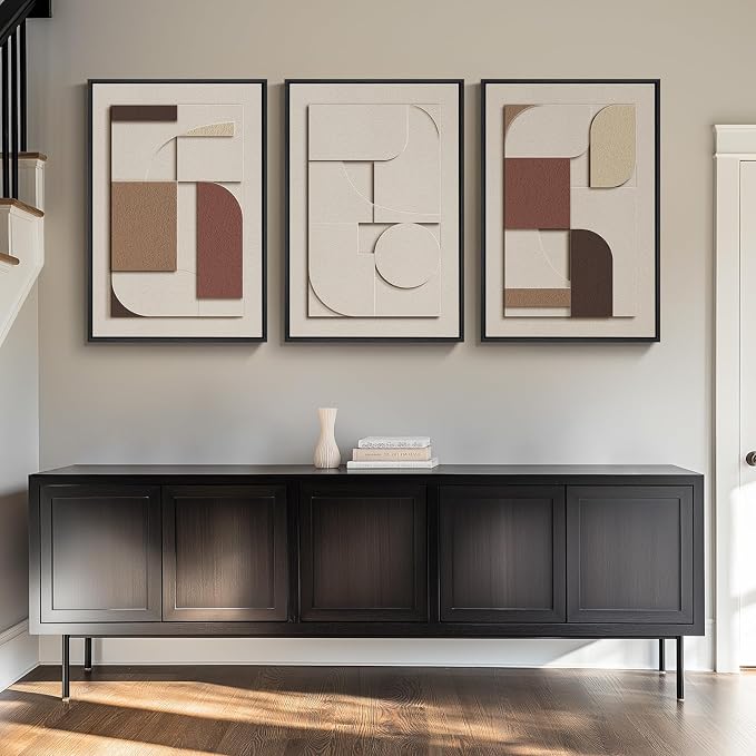 Large 3D Textured Framed Neutral Abstract Wall Art, Beige Brown Geometric Paintings Artwork for Walls, 3 Piece Modern Minimalist Earth Tone Pictures for Living Room Dining Bedroom Wall Decor 20x30 In - Image 4