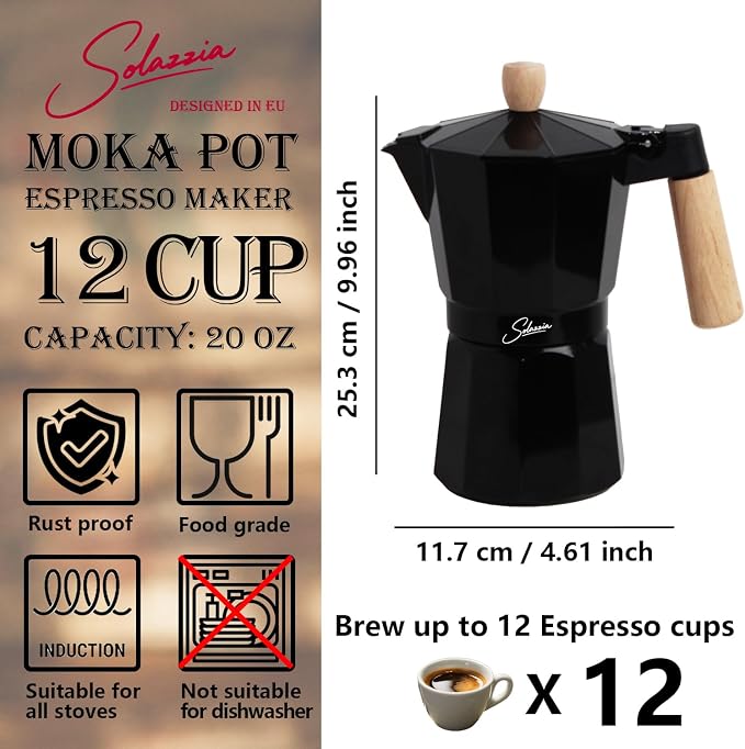 12 Cup Stovetop Espresso Maker Italian Moka Pot, Stove Top Cuban Coffee Maker, Greca Mocha Pot(Premium+, 20 oz/600ml) - Image 4