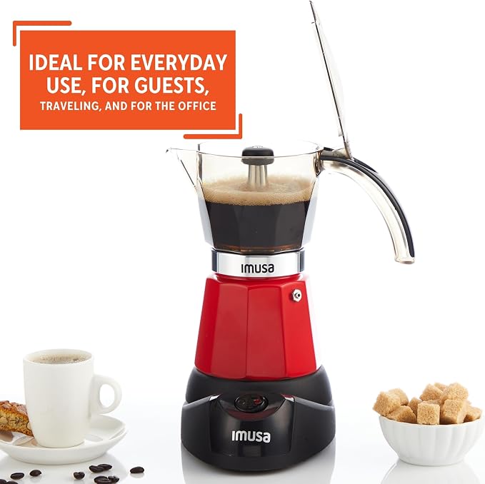 IMUSA 6 or 3 Cup Electric Espresso Coffee Maker with Cool-touch Handle, Red | Detachable Base, Visual Brewing Indicator, Durable Aluminum Construction, Ideal for Cuban and Italian Coffee - Image 8