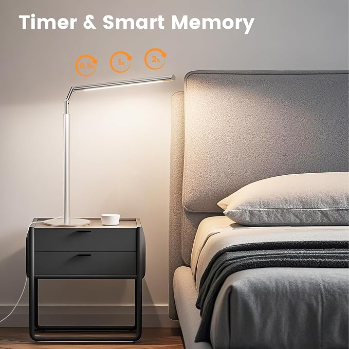 SIBRILLE Silver LED Desk Lamp, 16" Dimmable Metal Desk Light with Base, 15W 1200LM, Adapter Included, Color & Brightness Adjustable, Modern Tall Table Lamp for Home Office Reading Study Task Laptop - Image 6