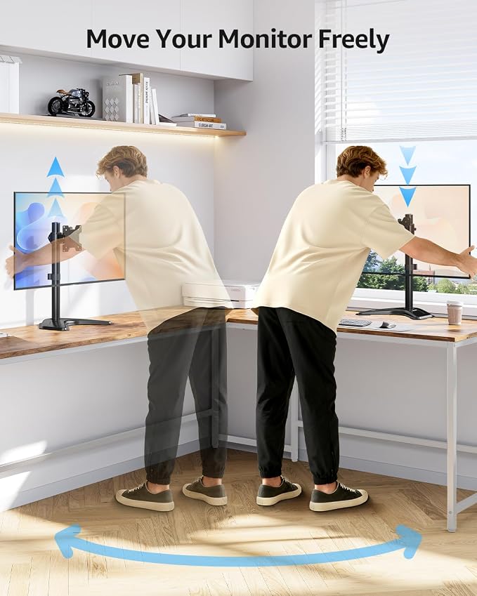 MOUNTUP Single Monitor Stands, Freestanding VESA Monitor Desk Mount fits 13'' to 32'' Computer Screen with Height Adjustable, Swivel, Tilt, Rotation, 17.6 lbs Load, For Home Office, VESA 75x75/100x100 - Image 3