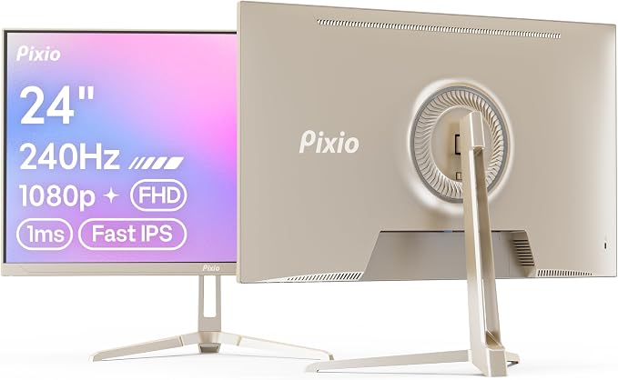 Pixio PX249 Wave Champagne Gold 24 inch 240Hz Refresh Rate FHD 1080p Resolution Fast IPS Panel 1ms GTG Response Time Built-in Speakers Gaming Monitor with Adaptive Sync by Pixio