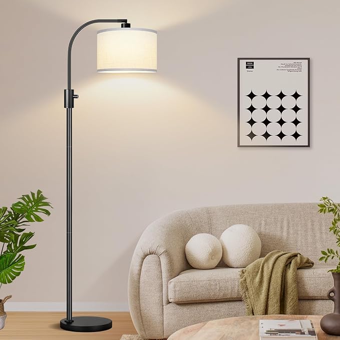 Nintiue Upgraded Modern Arc Dimmable Tall Standing Floor Lamp with White Shade, 1200 Lumens LED Bulb Included, for Living & Reading Room, Bedroom, Office & Nursery, Black - Image 6