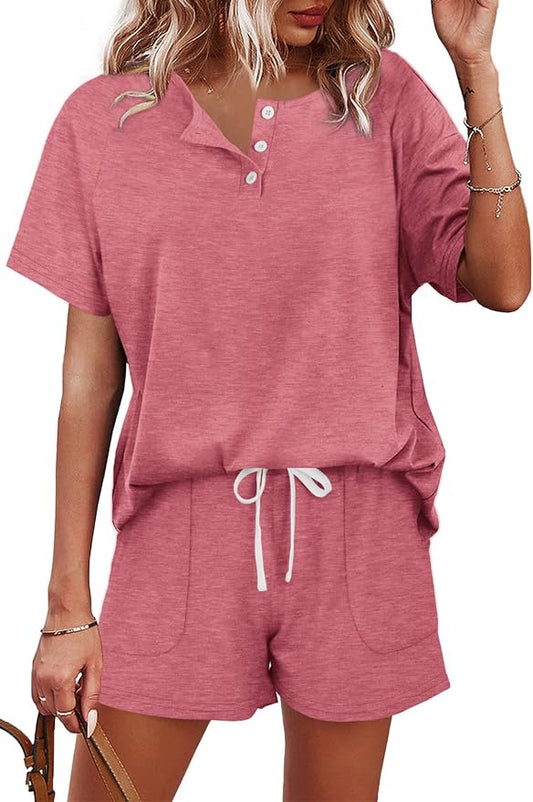 WIHOLL Two Piece Outfits for Women Lounge Sets Button Down Top and Shorts Set Sweatsuits with Pockets by WIHOLL
