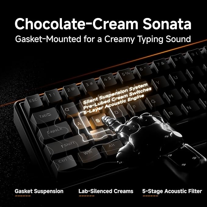 DIERYA DK68E 60% Mechanical Gaming Keyboard, Hot-Swappable, Wired, Black | Gasket Mount, Pre-Lubed Linear Switches, 5-Layer Foam, Programmable, Volume Knob, RGB Backlight, Double-Shot Keycaps - Image 3