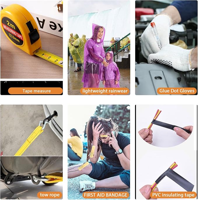 LIANXIN Emergency Car Kit with Jumper Cables Headlamp Car Safety Kits Pale | Roadside Car Emergency Kit Tow Straps, Tape Measure, Rainwear, Multi-tool Kit, Breakdowns Gifts for New Drivers - Image 6