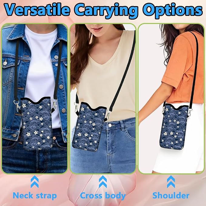 Floral Neoprene Phone Sleeve Pouch with Adjustable Strap Neck Lanyard Fits Most Smartphones 7.1 x 3.9 Inch Cute Cell Phone Crossbody Bag Waterproof Carrying Cellphone Case Bag for Women - Image 5